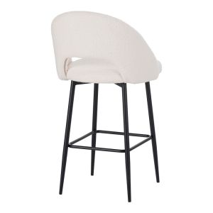 Masebo bar stool boucle in white with black metal legs 48x52x97cm