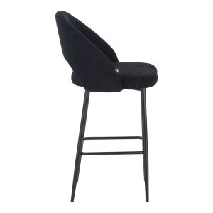 Masebo bar stool boucle in black with black metal legs 48x52x97cm