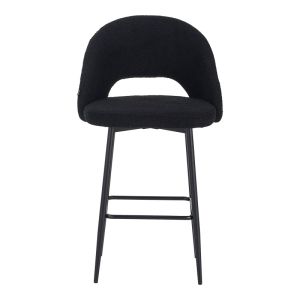Masebo bar stool boucle in black with black metal legs 48x52x97cm