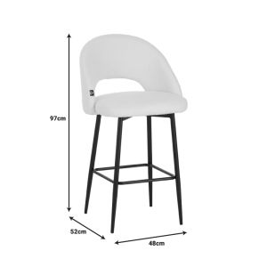 Masebo bar stool boucle in black with black metal legs 48x52x97cm