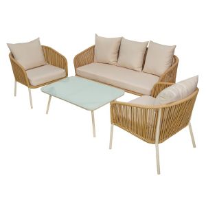 Salsa Rope garden lounge set Alu, beige-cream colors: table + 2-seater sofa + 2 garden chairs ε256.2