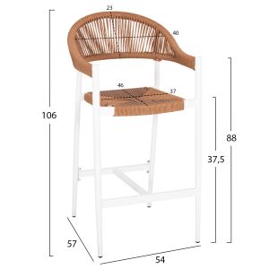Aluminum bar stool Gregg Hm5788,11 white-sand beige synthetic rattan 55x57x106cm Hm5788