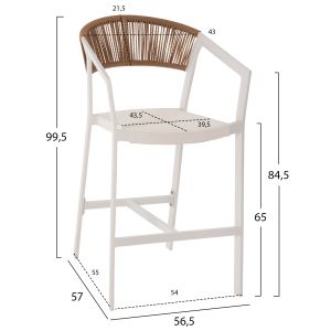 Алуминиев бар стол с подлакътници бял цвят Hm5892,12 Medium Height 57x61x103hcm