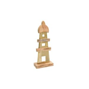 Алуминиев декоративен фар 2386 с дървена основа златен цвят 12x5x32cm