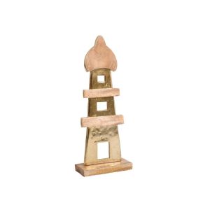 Алуминиев декоративен фар 2390 с дървена основа златен цвят 18x7x45cm