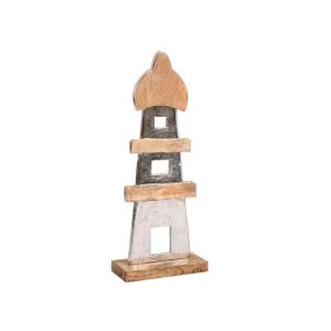 Алуминиев декоративен фар 2390 с дървена основа сребрист цвят 18x7x45cm