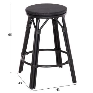 Aluminum medium bar stool Chino Hm6286.02 bamboo look and textile in black Φ43x65hcm.