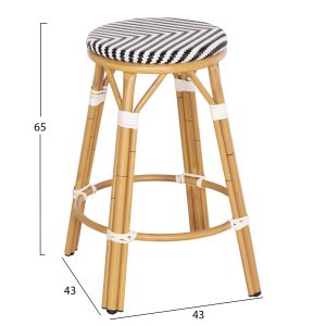 Aluminum medium bar stool Chino Hm6286.03 bamboo look and black textile 43x43x65hcm.