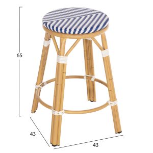 Aluminum medium bar stool Chino Hm6286.05 bamboo look and textile in blue 43x43x65hcm.