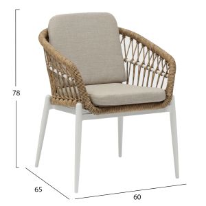 Aluminum dining chair Galdin Hm6272.02 white and beige-p.e. rattan natural 61x65x82hcm.