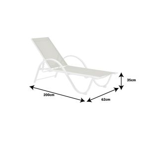 Aluminum chaise longue with armrests Attain with white textile 200x62x35cm
