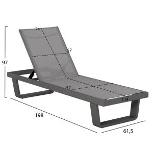 Aluminum shell Rickon with teslin fabric Hm6292.01 gray color 198x61.5x97cm.
