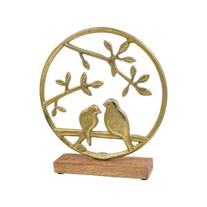 Aluminum decorative bird 3280 with wooden base silver color 25x5x23cm