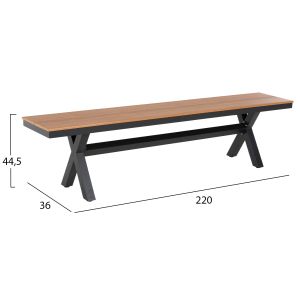 Aluminum bench Tawnee Hm6040,01 anthracite - Polywood seat in natural wood color 220x36x44.5cm Hm6040