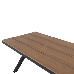 Aluminum rectangular table Tawnee Hm6039.01 Anthracite-polywood in natural wood color 219.5x89.5x73cm Hm6039