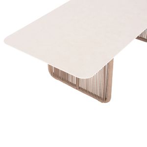 Aluminum dining table Ethereal Destiny Zen for garden Sm6167 top sintered stone ivory - beige braided rope 240x100x73.5 in cm.