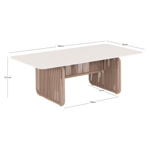 Aluminum dining table Ethereal Destiny Zen for garden Sm6167 top sintered stone ivory - beige braided rope 240x100x73.5 in cm.