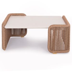 Destiny Zen Aluminum Coffee Table for Garden Sm6171 Rattan and Sintered Stone Top 88x88x39.5 cm
