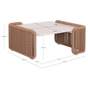 Destiny Zen Aluminum Coffee Table for Garden Sm6171 Rattan and Sintered Stone Top 88x88x39.5 cm