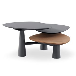 Aluminum coffee table with 3 tops, three-wing, Sm6402.02, brown frame, Φ100x47hcm.