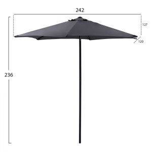 Aluminum umbrella 2.50m with 6 spokes gray fabric Hm6030.10
