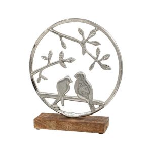 Aluminum decorative birds 3280 with wooden base, gold color, 25x5x23cm
