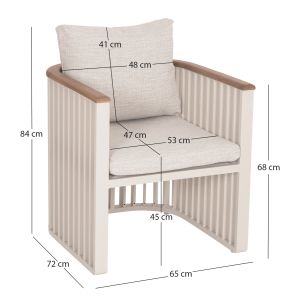 Aluminum armchair Eternity series Sm6174.01 ivory - beige with cushions 65x72x84h