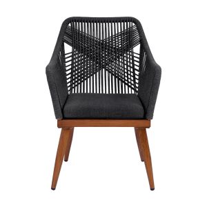 Алуминиево кресло Myrtia Hm5549.11 сиво въже - крака в цвят на орех 62x63x90hcm