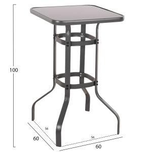Bar table square Figgy Hm6066.01 gray metallic-tempered glass 60x60x100hcm.