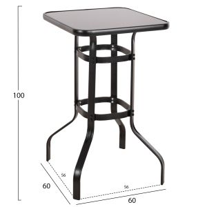 Bar table square Figgy Hm6066.03 metallic black-tempered glass 60x60x100hcm.