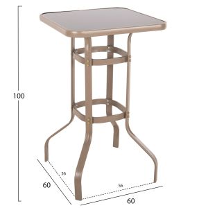 Bar table square Figgy Hm6066.04 metallic champagne-color-tempered glass 60x60x100hcm.
