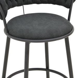 Бар стол Alkia I от плат в черен цвят - черен метален крак 50x56x95см