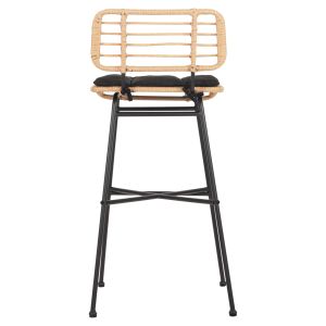 Бар стол Allegra от метал с възглавница в черно-с ратан в бежово 48x49x99,5hcm Hm5708,11