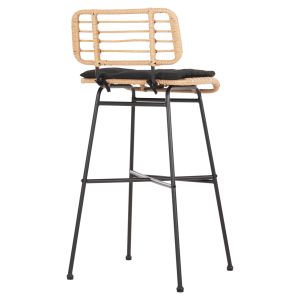 Бар стол Allegra от метал с възглавница в черно-с ратан в бежово 48x49x99,5hcm Hm5708,11