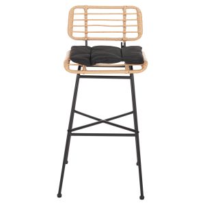 Бар стол Allegra от метал с възглавница в черно-с ратан в бежово 48x49x99,5hcm Hm5708,11