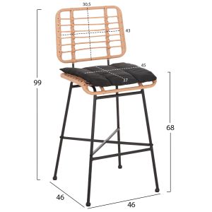 Бар стол Allegra от метал с възглавница черен-с ратан в бежово 46x46x99hcm Hm5709,11