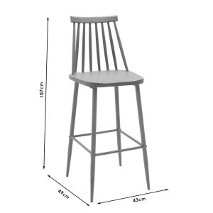 Bar stool Aurora white polypropylene metal legs in natural wood color 42x47x109cm