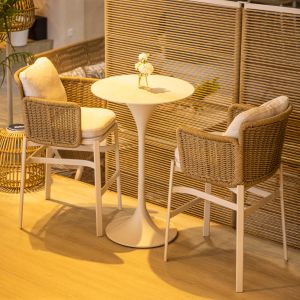 Bar stool Destiny Sm6407.01 ivory color, aluminum-beige, wicker 71.5x63.5x108h