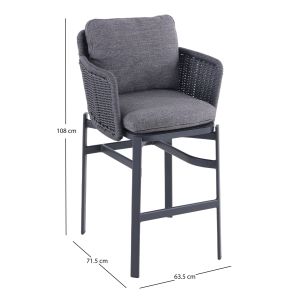 Bar stool Destiny Sm6407.02, aluminum and wicker, charcoal color, 71.5x63.5x108h