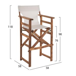 Bar stool Director's Walnut with cushion, Pvc cream, Hm10374