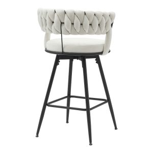 Бар стол Erosa в бежово кадифе с черни метални крака 58x55x90см