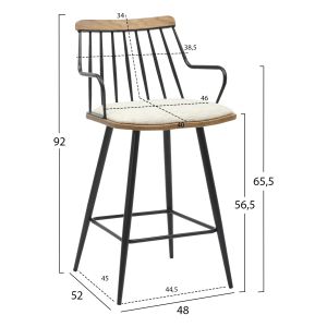Бар стол Med.height Judi .02 черен метал-екрю материя 48x52x92hcm Hm9985