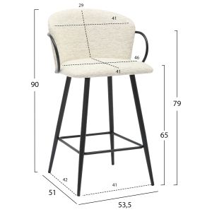 Бар стол Med.height Nebor .02 черна метална конструкция-екрю плат 53.5x51x90hcm Hm9986