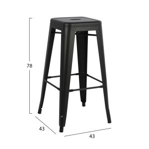 Bar stool Melita-pro Relix Hm8642.42 metal in matte black 43x43x78hcm.