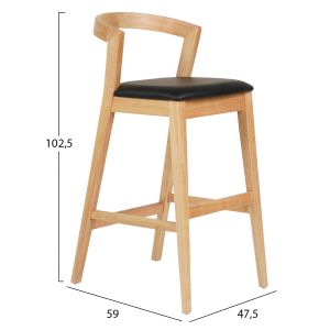 Бар стол Nami .01 каучуково дърво в дъб-черно Pu 47.5x59x102.5hcm Hm9952