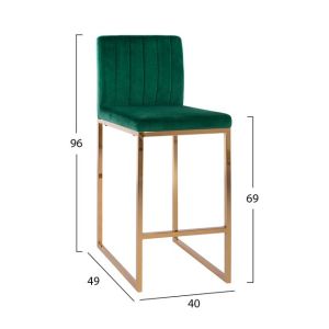 Bar stool Piper Velvet green plush gold legs hm8525.03