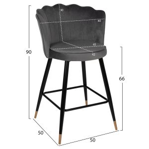 Bar stool Princess Vesna Hm8736,01 gray plush with black metal frame 50x50x90