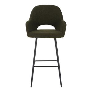 Renish bar stool in dark teddy green with black metal legs 51x57x114cm