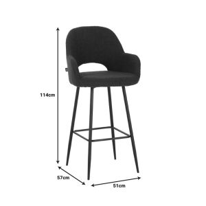 Renish bar stool in dark teddy green with black metal legs 51x57x114cm