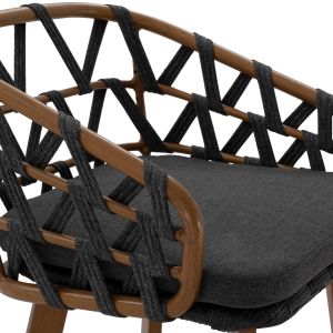 Bar stool Ricko Hm5781.11 brown aluminum frame - dark gray ribbon with rope 56x59x102 cm.